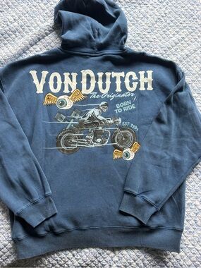 Von Dutch Navy Blue 'Born to Ride' Graphic Crewneck